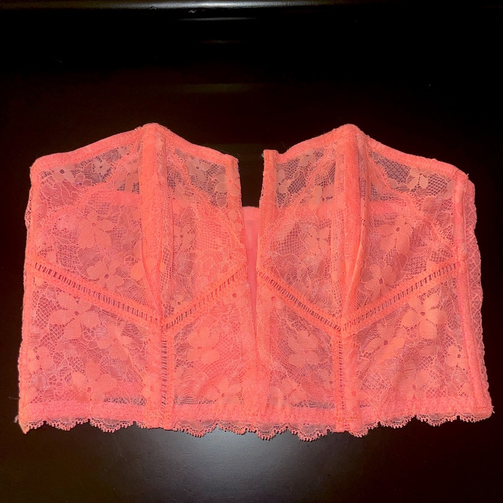Victoria’s Secret bright orange lace bandeau. Size small